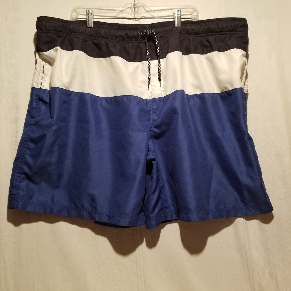Men's Swim Trunks black, blue, and white